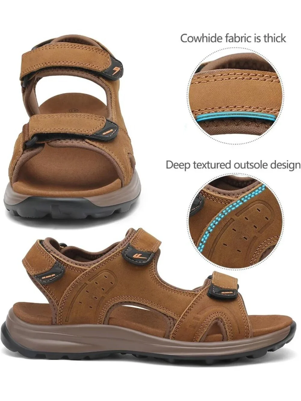 Men's Brown 1 Leather Athletic Sandals Sport Outdoor Hiking Sandals Open Toe